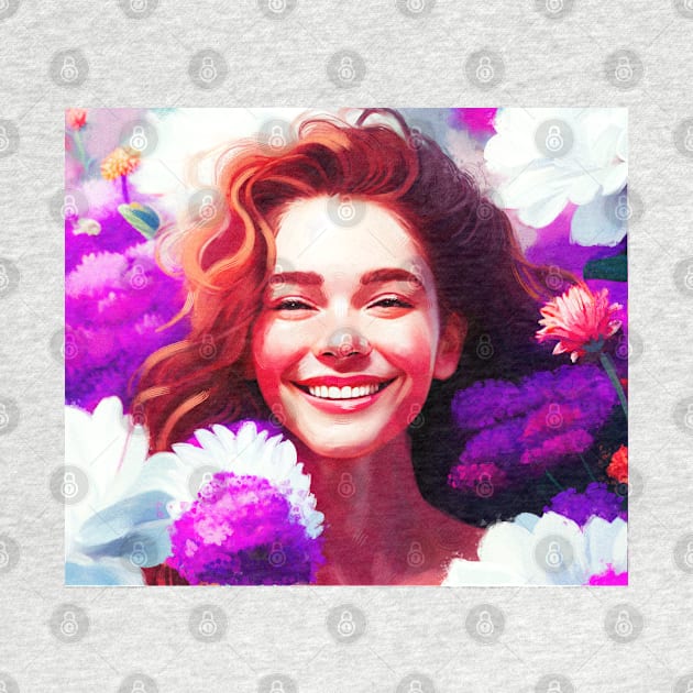 Woman happy portrait with flowers by astronauticarte